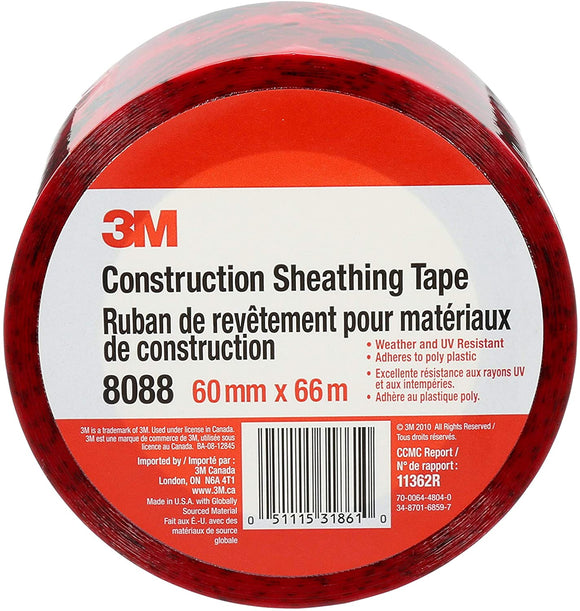 3M Canada Inc. ACCESSORIES Tapes 3M Sheathing Tape 8088 60mm x 66m Red 20000727 construction essentails  construction companies near me construction companies Construction
